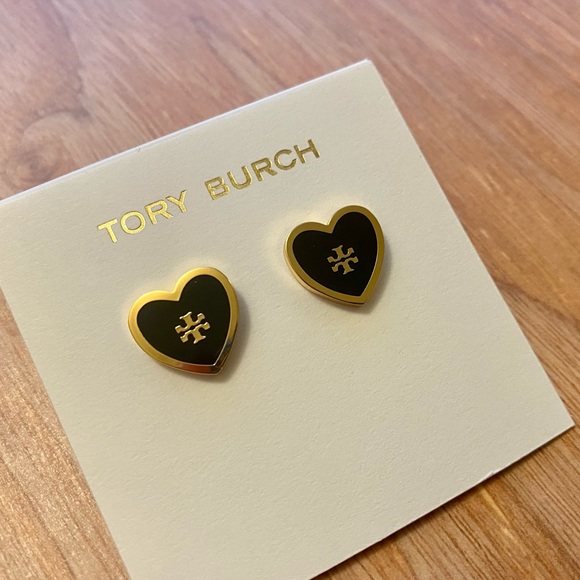 Tory Burch Jewelry Heart Stud NWT Black Earrings - Picture 6 of 7